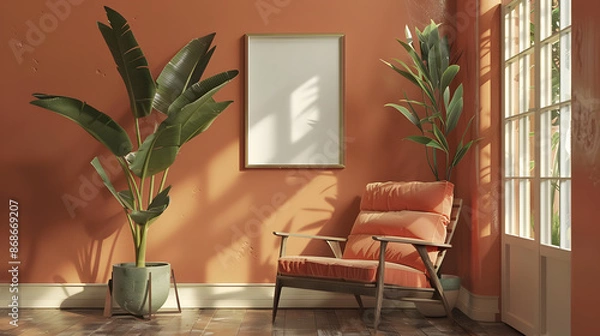 Obraz Modern interior design living room, dining room with empty poster mockup on the wall