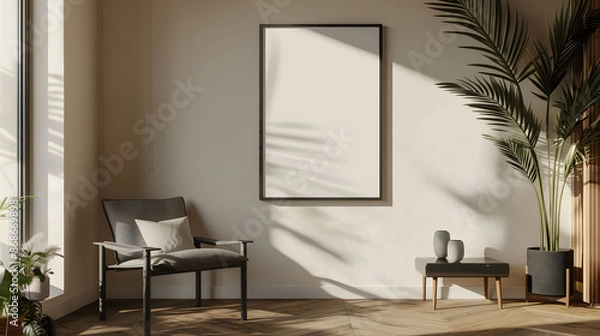 Fototapeta modern interior living room with mockup wall poster