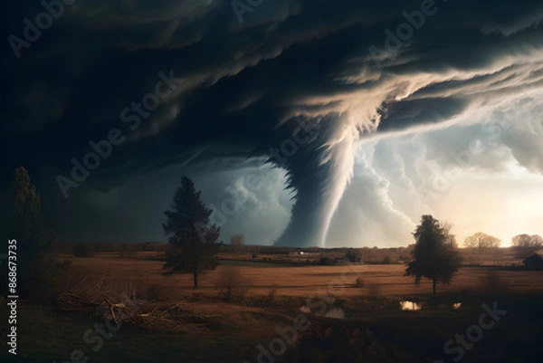 Fototapeta illustrated tornado wallpaper background, natural disaster