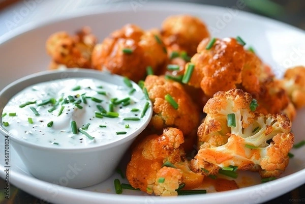 Fototapeta Cauliflower Buffalo Wings with Ranch Dressing
