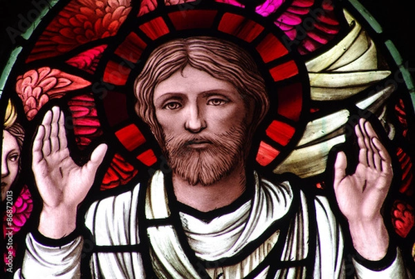 Obraz Jesus Christ showing his stigmata (stained glass)