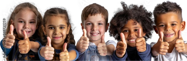 Fototapeta Diverse Group of Smiling Children Giving Thumbs Up Gesture,  isolated cut out dicut PNG on transparent