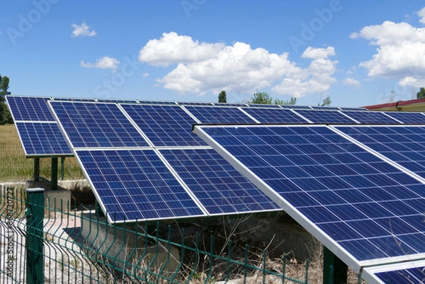 Fototapeta installation of irrigation system with solar energy, using solar energy system in agriculture,