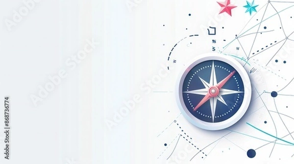 Obraz A simple compass illustration with a white background and clear lines. Ideal for use in navigation apps and travel services. Generative AI