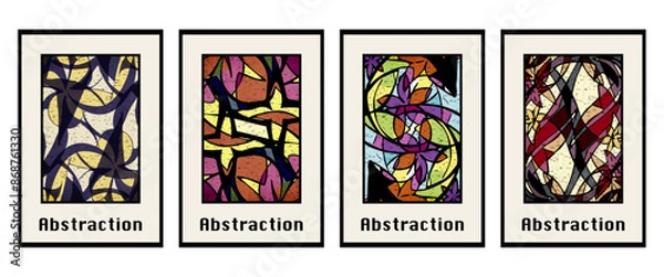 Fototapeta Set of 4 Abstract illustration in vintage style. For use in graphics, for wall decor. .