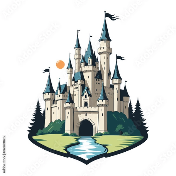 Obraz Fairy Tale Castle Badge Vector Illustration