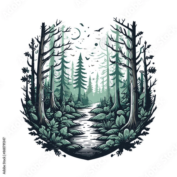 Obraz Hand Drawn Forest Pathway Illustration