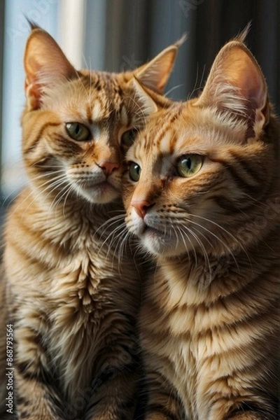 Fototapeta Two cute cats looking out the window. AI.