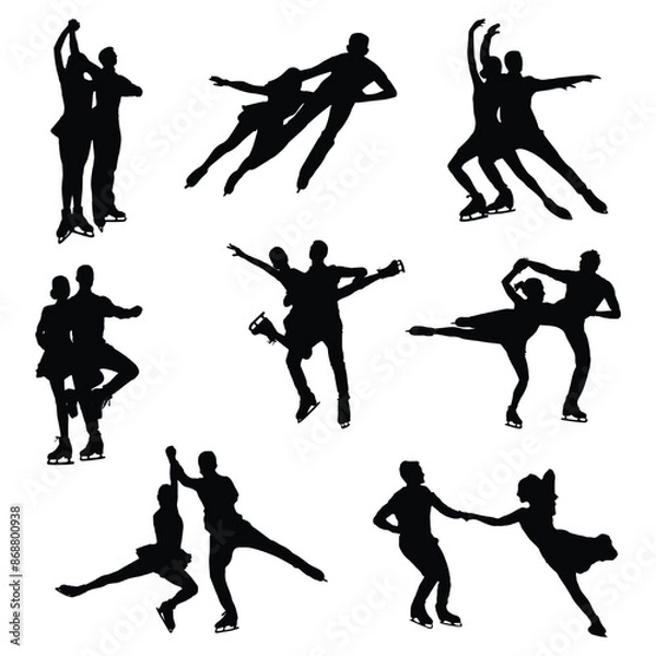 Obraz Couple's Ice Skating Vector Art Silhouette Bundle