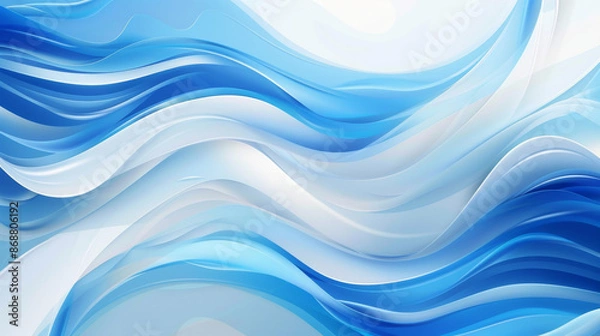Fototapeta Abstract blue and white background with wavy elements for design template. Vector illustration