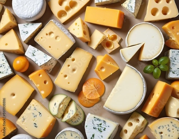 Fototapeta Assorted gourmet cheese selection with a focus on Italian and Swiss varieties