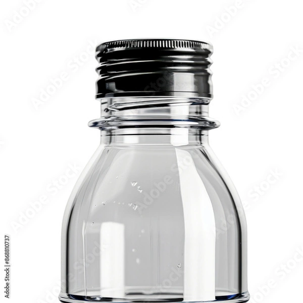 Fototapeta Close-up of an empty plastic bottle with a metal cap, isolated on a white background. Ideal for product packaging concepts or advertising.
