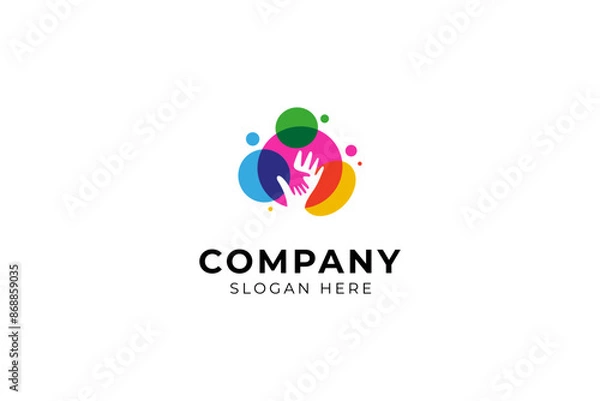 Fototapeta Hand care logo with colorful bubble elements template vector design combination