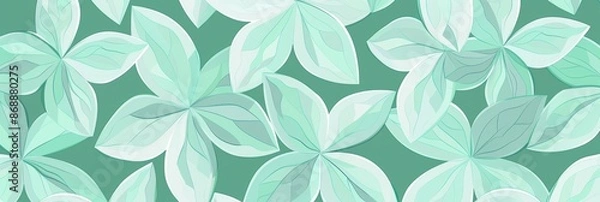 Fototapeta A pattern of overlapping mint green flowers against a teal background, banner