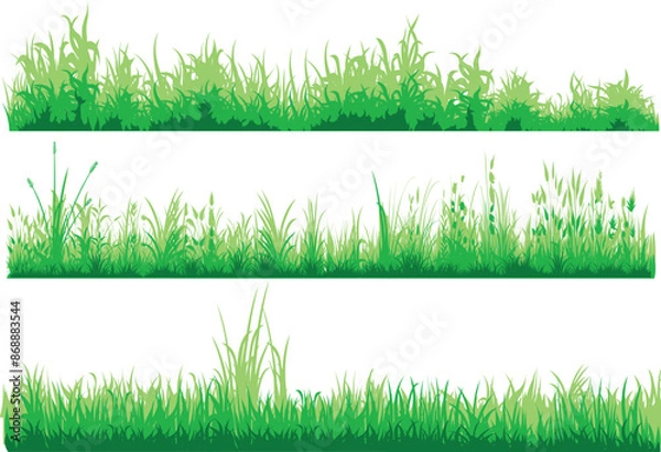 Obraz grass lawn, meadow field andscape in three green color isolated vector