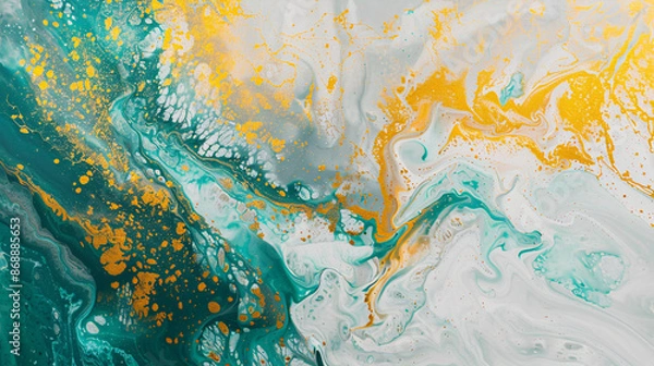 Obraz Modern white and yellow painting with cyan, amber, crimson, and geometric patterns