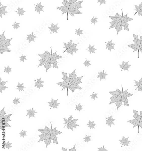 Fototapeta Vector seamless pattern of gray maple leaves on a white background. Seamless background from the leaves of the tree.