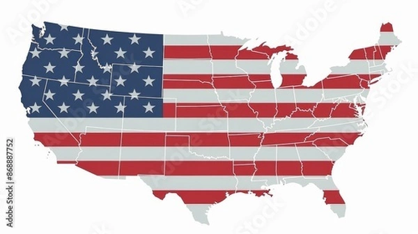 Obraz This detailed map of the United States is integrated with the American flag colors, representing each state boundary clearly. It emphasizes patriotism and national identity.