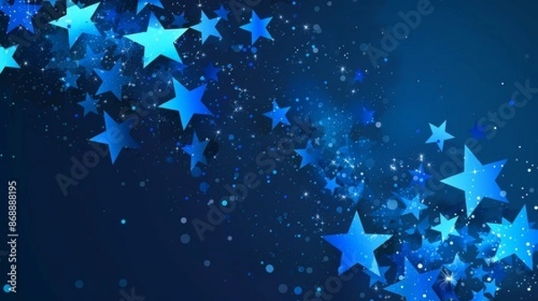 Obraz A dreamy and magical scene with blue stars and shimmering sparkles on a deep midnight blue background, evoking feelings of wonder, hope, and endless possibilities.
