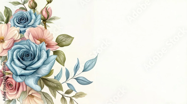 Fototapeta Graphic resource illustration for potential use as stationery with a floral motif. Copy space. Decorative asset.