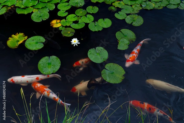 Obraz 睡蓮と鯉