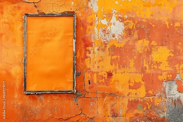 Fototapeta Mockup of a blank wheat paste poster on an orange textured wall, vibrant setting.