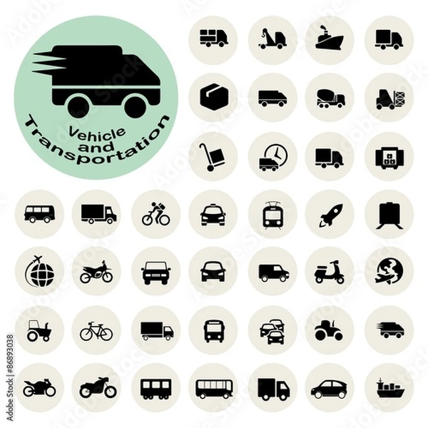 Fototapeta Vehicle and Transportation icons set. Vector