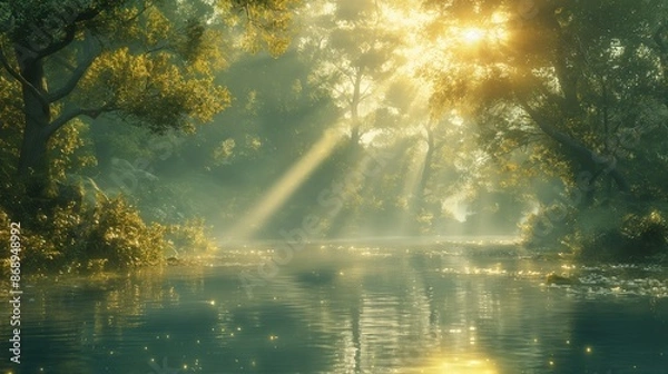 Obraz Sunbeams Over Tranquil River
