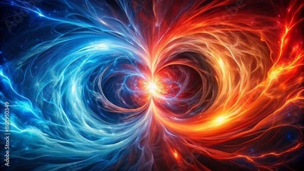 Fototapeta Swirling digital fractal artwork with fiery red and colorful glowing lines