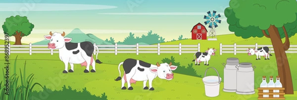 Fototapeta Cute and nice design of Milking cows and interior objects vector design