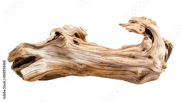 Fototapeta Dried dead tree trunk. Weathered driftwood cut out