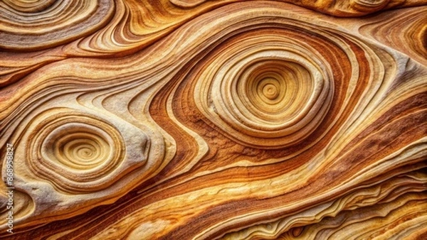 Fototapeta Natural abstract background featuring intricate swirling patterns of beige and reddish-brown hues on weathered sandstone texture surface.