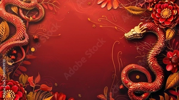 Fototapeta Chinese New Year 2025 Background: Snake Zodiac Sign with Text Space