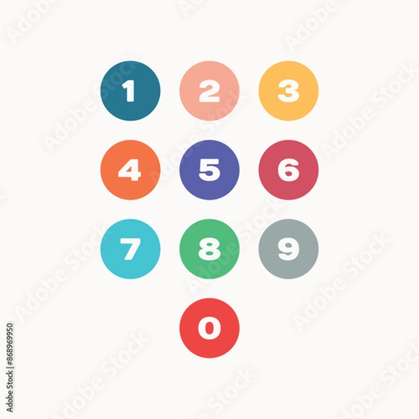 Fototapeta Set of 0-9 colored number icons. Vector illustration