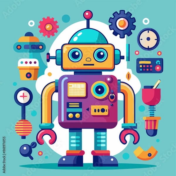 Fototapeta Space Miner Bot a cartoon of a robot with a star on the top