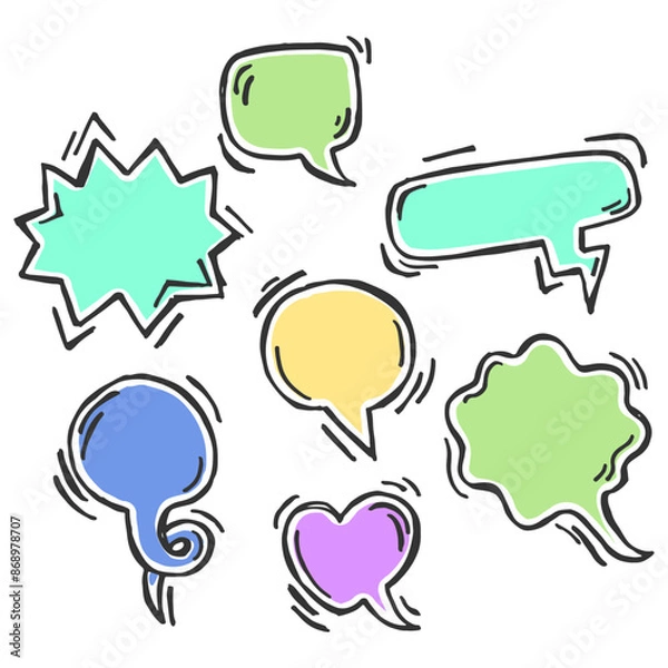 Obraz Set Doodle Hand Drawn Speech Bubble Vector Element Collection.