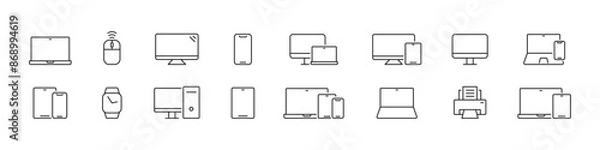 Fototapeta Device icons set. Electronic devices, technology, computers, mobile phones. Vector