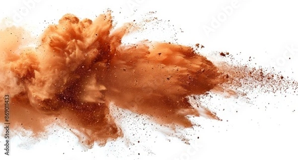 Obraz Brown Powder Explosion Against White Background