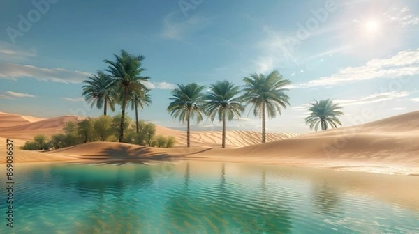 Obraz A desert oasis with palm trees image