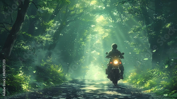 Fototapeta Motorcyclists in the forest