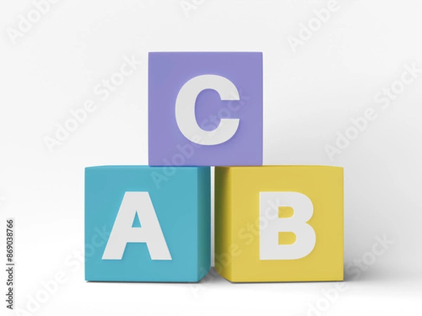 Fototapeta Abc letter block isolated on transparent png background. 3D render.