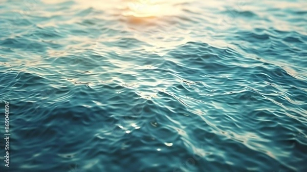 Fototapeta Water background texture Sea surface in sunset light Breezy wavy seawater Sea water texture Teal blue ocean view Fresh water of lake Relaxing natural photo wallpaper Still water surfac : Generative AI