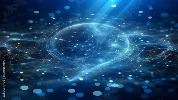 Fototapeta Blue abstract background with network grid and particles
