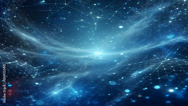 Obraz Blue abstract background with network grid and particles