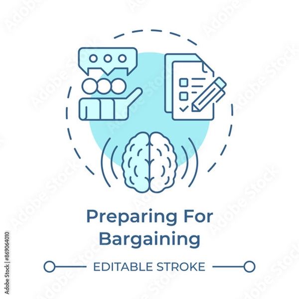 Fototapeta Preparing for bargaining soft blue concept icon. Labor union, employment policies. Round shape line illustration. Abstract idea. Graphic design. Easy to use in infographic, presentation