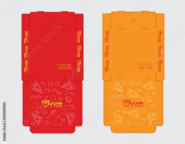 Fototapeta Pizza Box Design, Pizza Packaging Design, Pizza Box Design Template, Ready For Print.