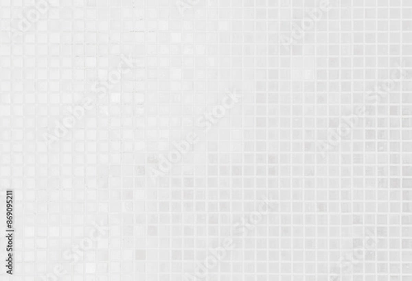 Fototapeta White tile wall background bathroom texture. Ceramic brick wall and floor tiles mosaic background in bathroom clean. Design pattern geometric with grid wallpaper decoration.