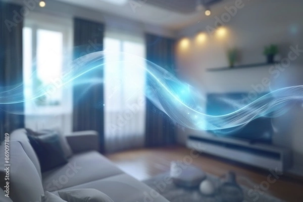 Obraz Blue waves of fresh clean air in the apartment. Fresh scent and air filtration effect