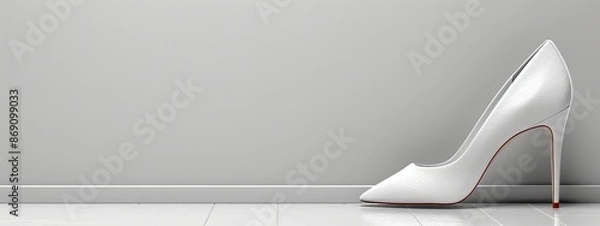 Fototapeta  A pristine pair of white high heels sits atop a white tile floor, adjacent to a gray wall