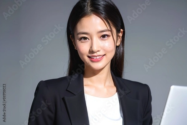 Obraz 仕事中に笑みを浮かべるキャリアウーマン